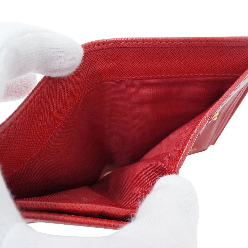 Prada Wallet Bifold Saffiano Red Mini Compact Simple Adult — view 8