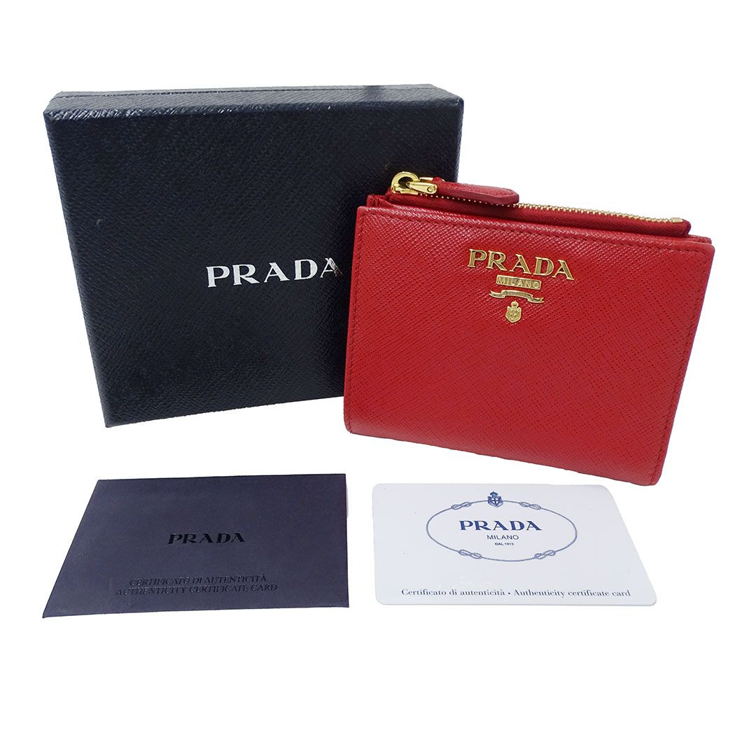 Prada Wallet Bifold Saffiano Red Mini Compact Simple Adult — view 5