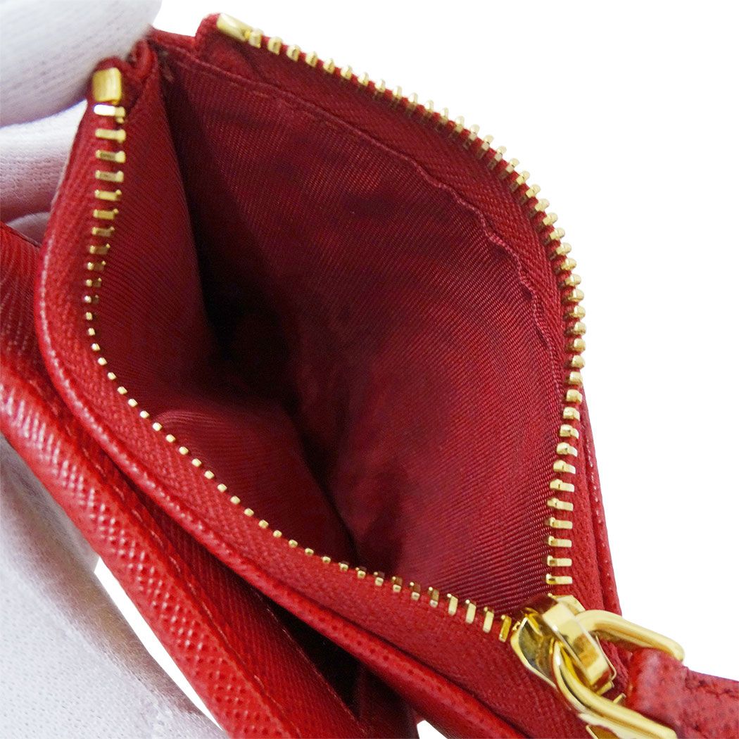 Prada Wallet Bifold Saffiano Red Mini Compact Simple Adult — view 9