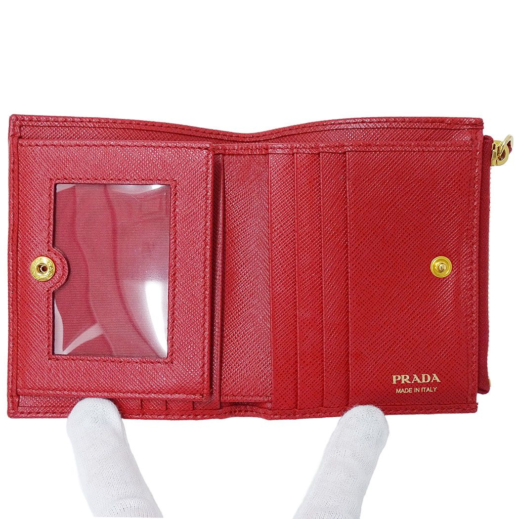 Prada Wallet Bifold Saffiano Red Mini Compact Simple Adult — view 7