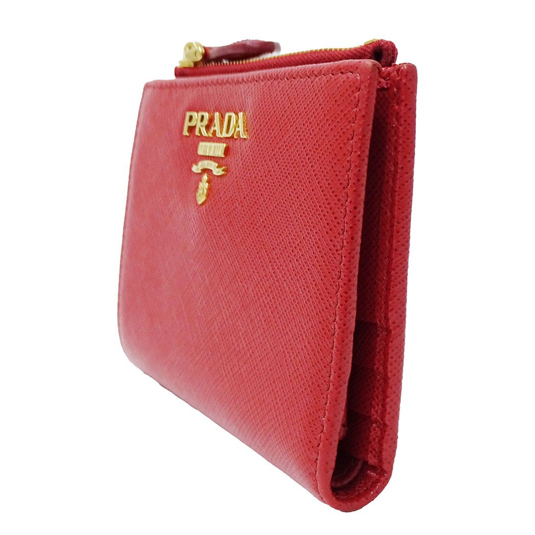 Prada Wallet Bifold Saffiano Red Mini Compact Simple Adult — view 4