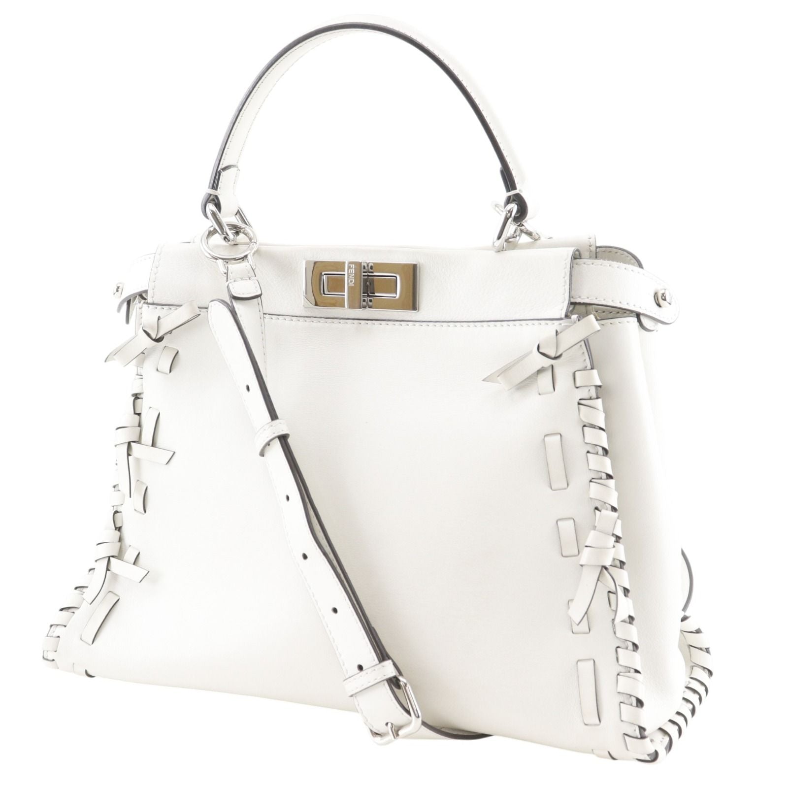 Fendi Peekaboo 2-Way Shoulder Leather White Handbag — view 2