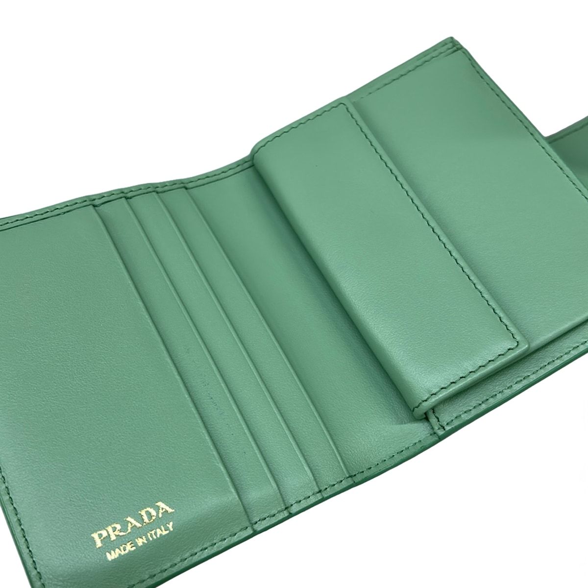 Prada Bifold Wallet Light Green Leather — view 3
