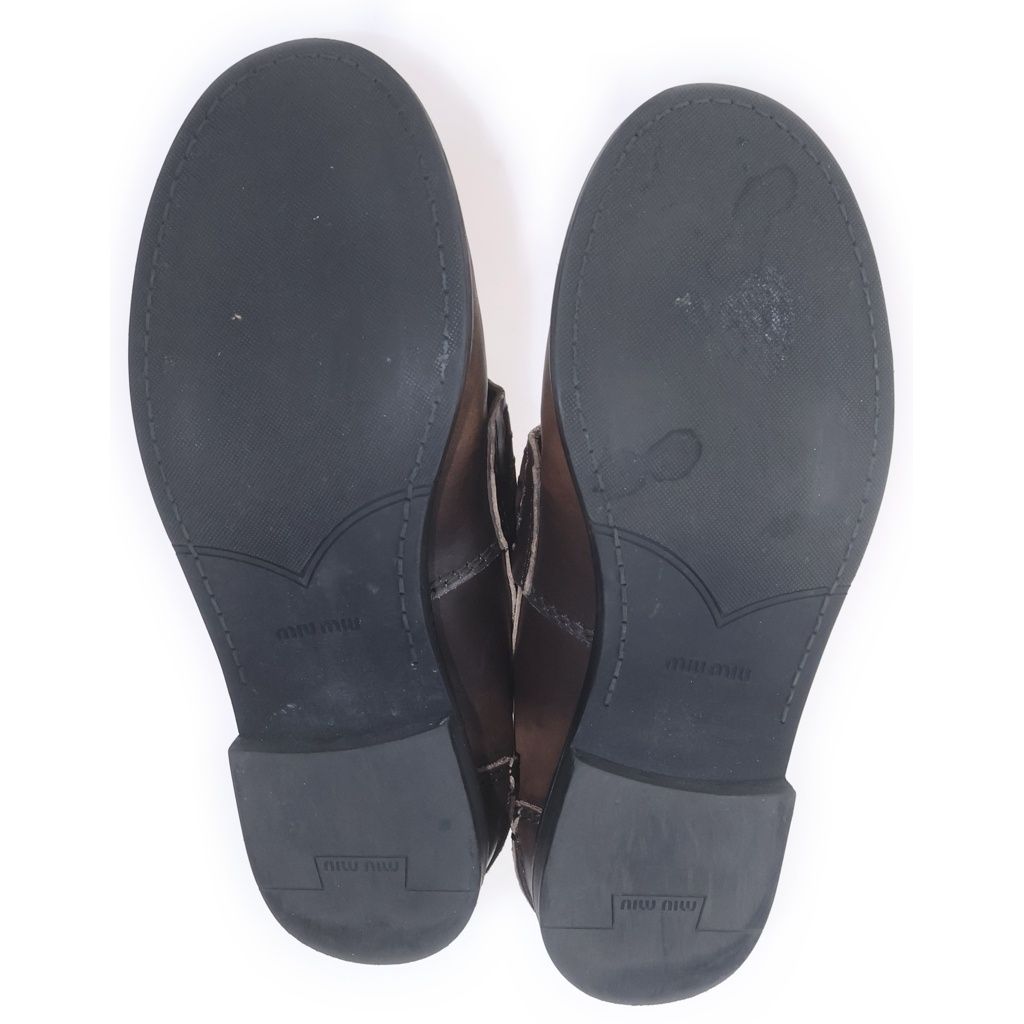 Miu Miu Coinpenny Leather Mule Gold Loafers Brown 37 — view 5