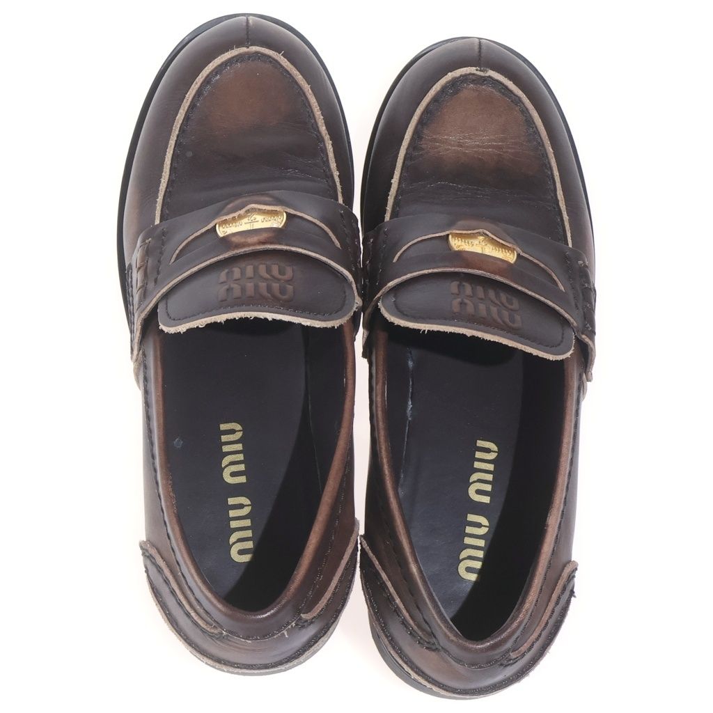 Miu Miu Coinpenny Leather Mule Gold Loafers Brown 37 — view 4