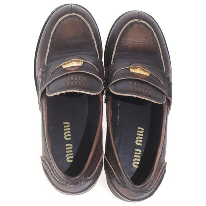 Miu Miu Coinpenny Leather Mule Gold Loafers Brown 37 — view 4