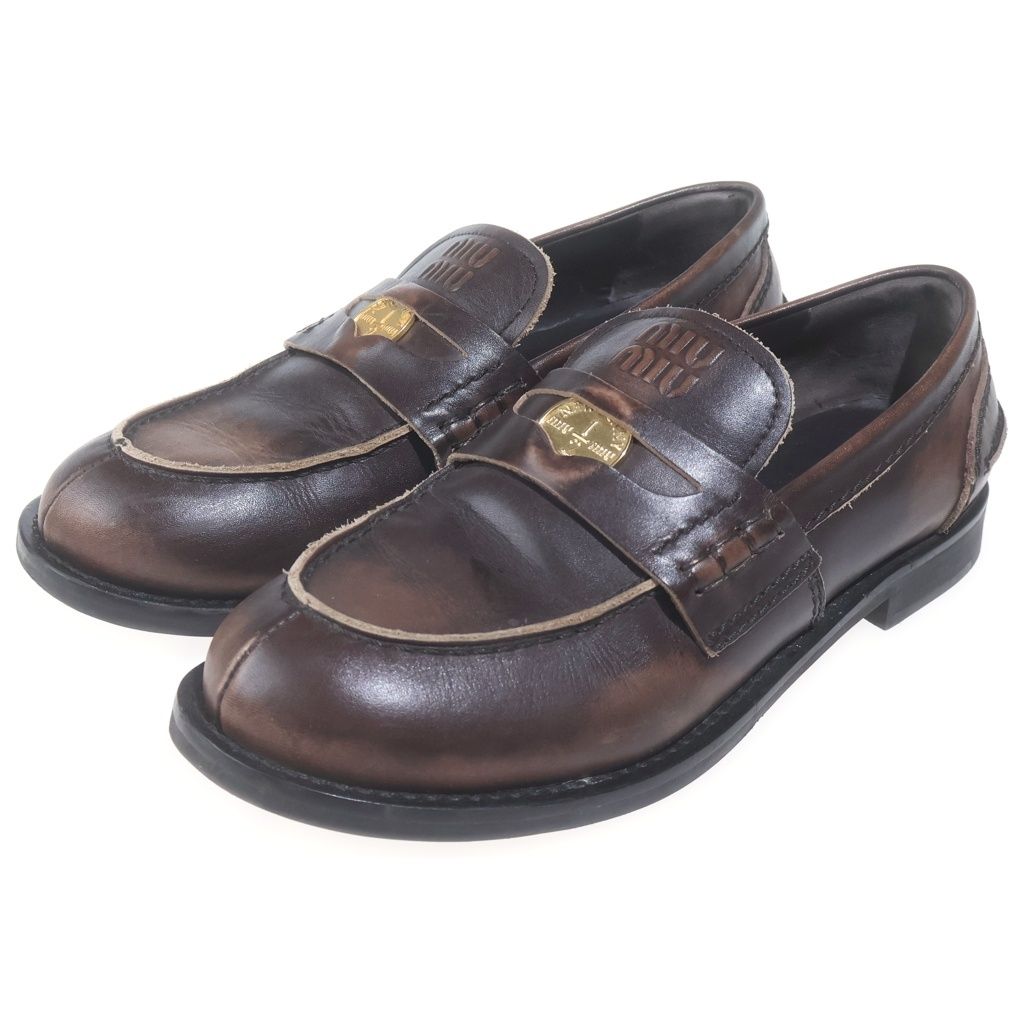 Miu Miu Coinpenny Leather Mule Gold Loafers Brown 37 — view 2