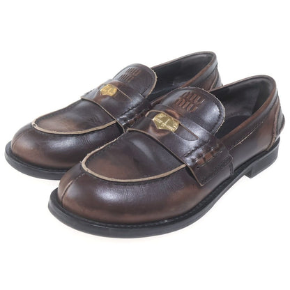 Miu Miu Coinpenny Leather Mule Gold Loafers Brown 37 — view 2