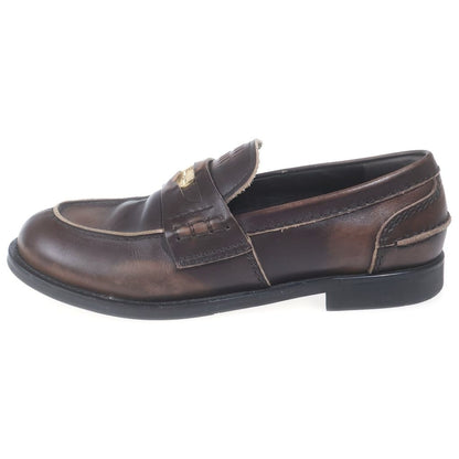 Miu Miu Coinpenny Leather Mule Gold Loafers Brown 37