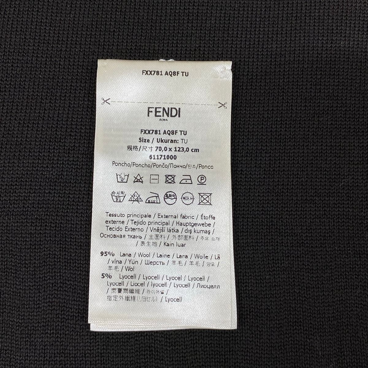 Fendi Poncho TU Dark Brown Light Blue Black Knit Hooded Logo Wool — view 4