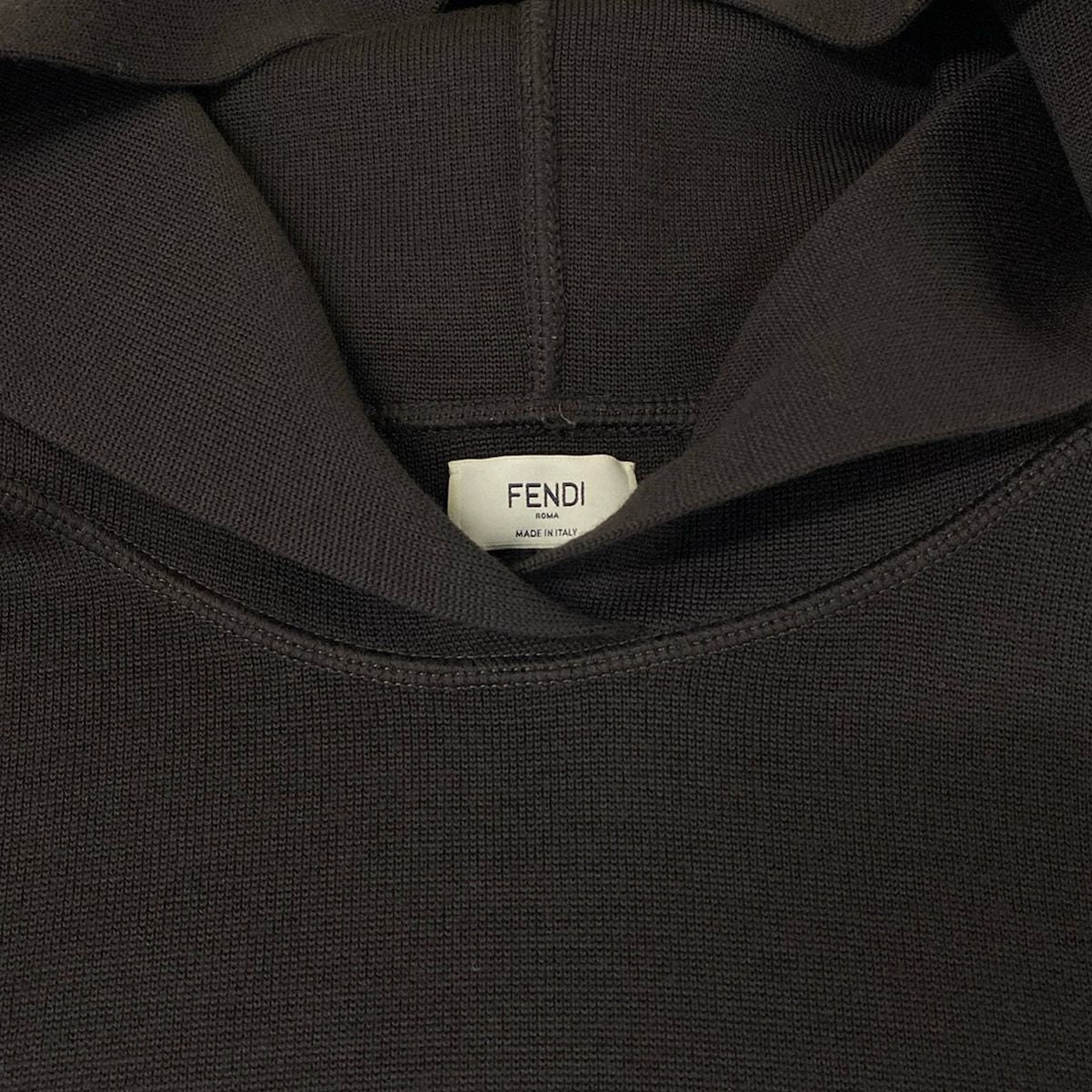 Fendi Poncho TU Dark Brown Light Blue Black Knit Hooded Logo Wool — view 5