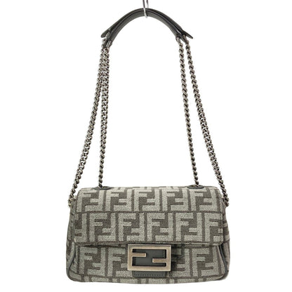 Fendi Shoulder Bag Baguette Chain Midi Dark Gray Cotton Leather
