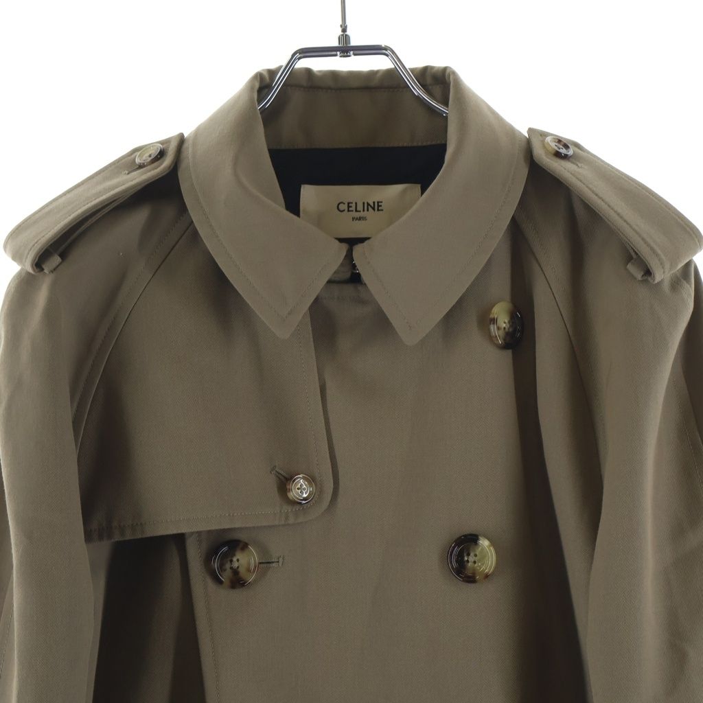 Celine Cotton with Belt Classic Trench Coat Double Button Longcoat 50 Beige — view 3