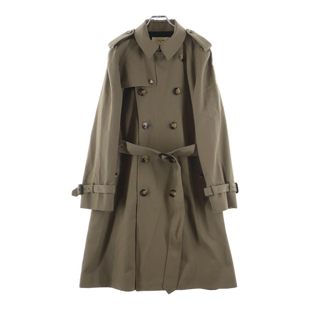 Celine Cotton with Belt Classic Trench Coat Double Button Longcoat 50 Beige