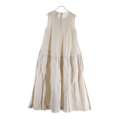 Max Mara S Cotton Linen Strikeswitching Sleeveless Dress Long Dress 34 Beige — view 2