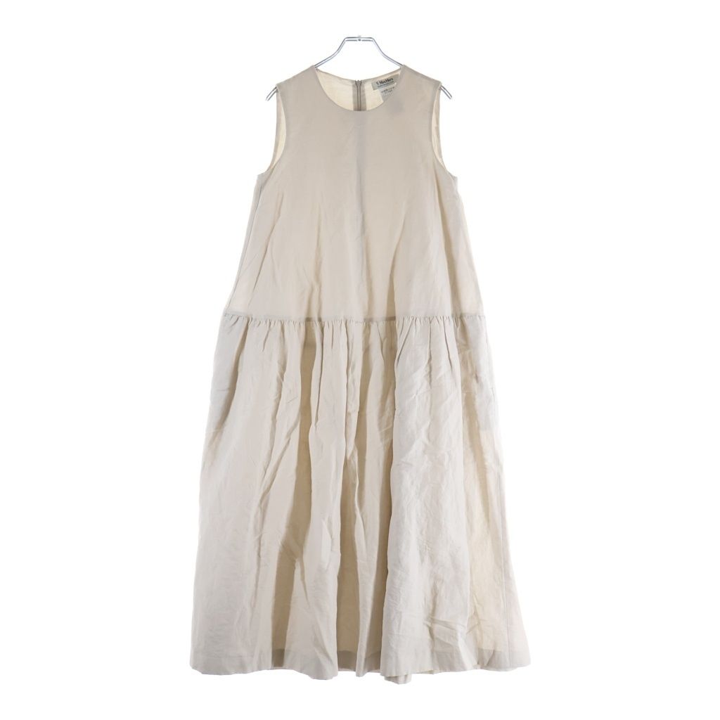 Max Mara S Cotton Linen Strikeswitching Sleeveless Dress Long Dress 34 Beige