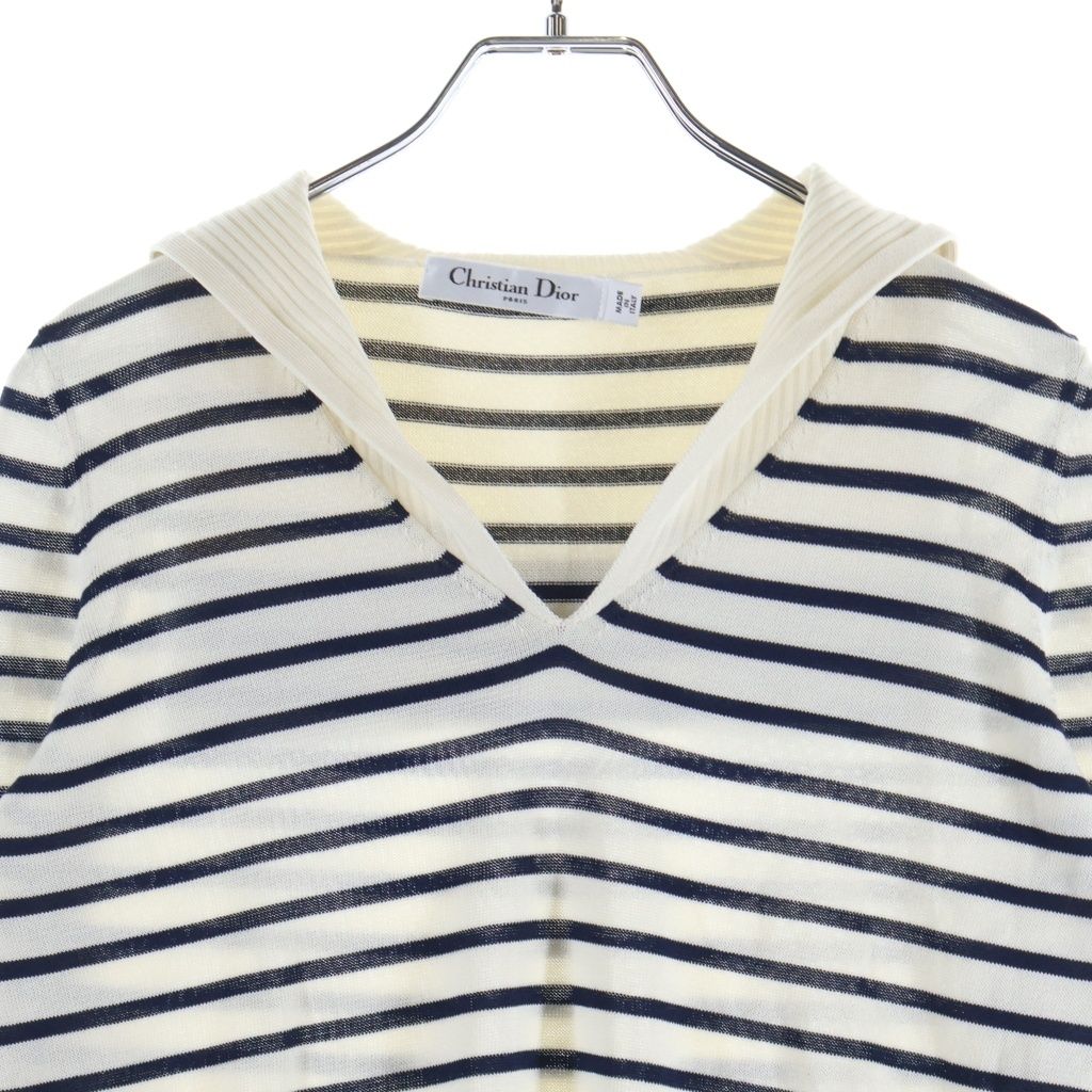 Dior Logo Stripe Silk Cotton Knit Long Sleeve Knit 34 White Navy Sweater — view 3