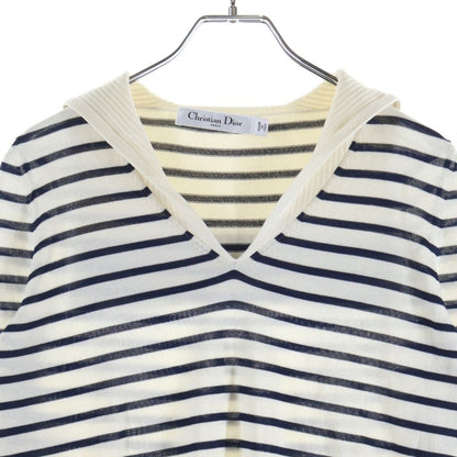 Dior Logo Stripe Silk Cotton Knit Long Sleeve Knit 34 White Navy Sweater — view 3