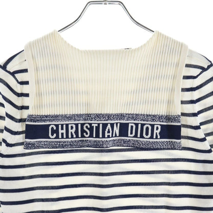 Dior Logo Stripe Silk Cotton Knit Long Sleeve Knit 34 White Navy Sweater — view 4