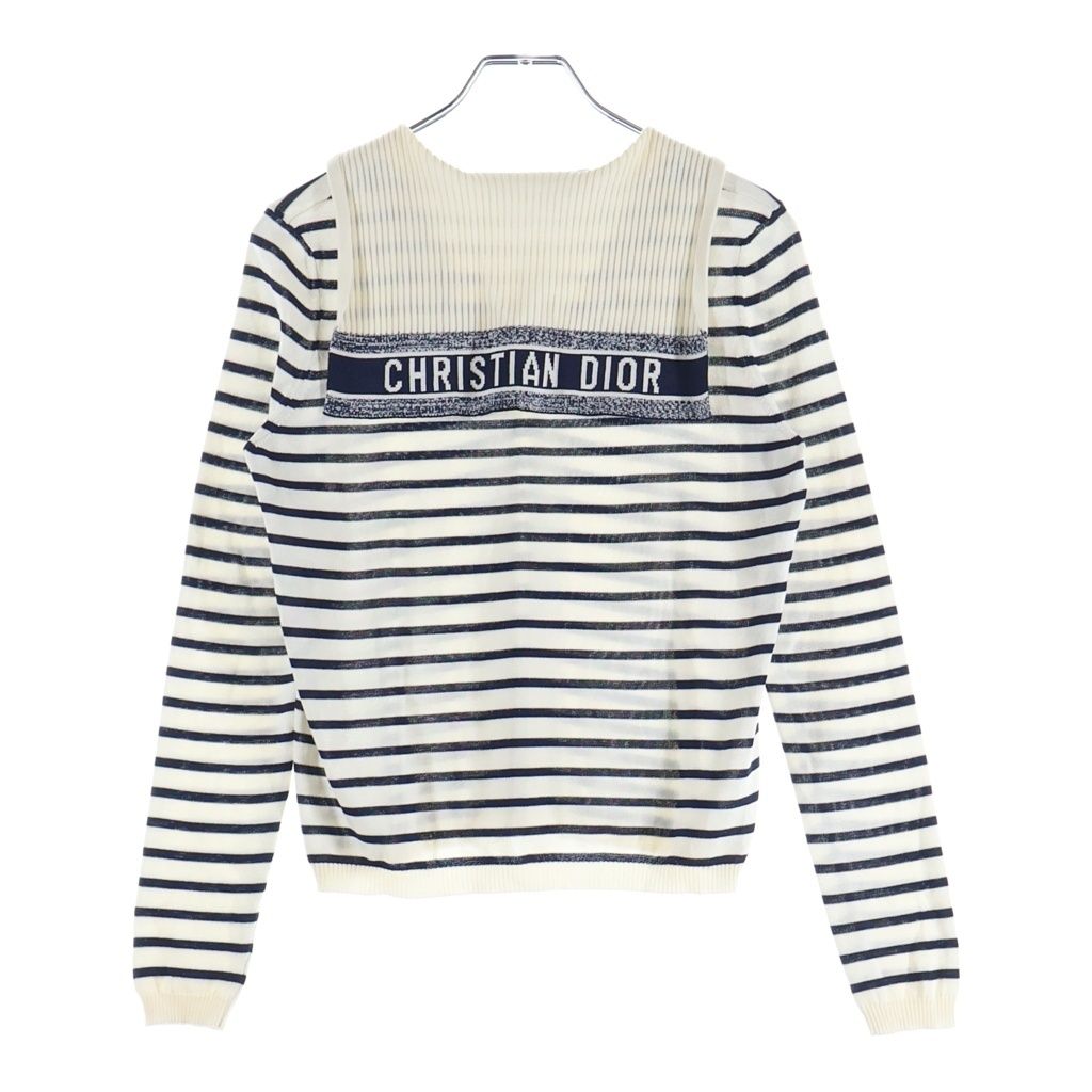 Dior Logo Stripe Silk Cotton Knit Long Sleeve Knit 34 White Navy Sweater