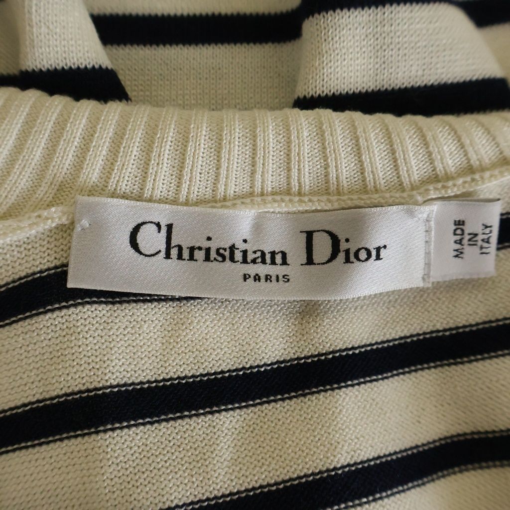 Dior Logo Stripe Silk Cotton Knit Long Sleeve Knit 34 White Navy Sweater — view 7