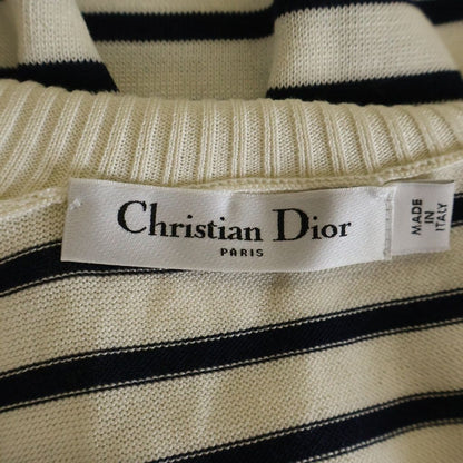Dior Logo Stripe Silk Cotton Knit Long Sleeve Knit 34 White Navy Sweater — view 7