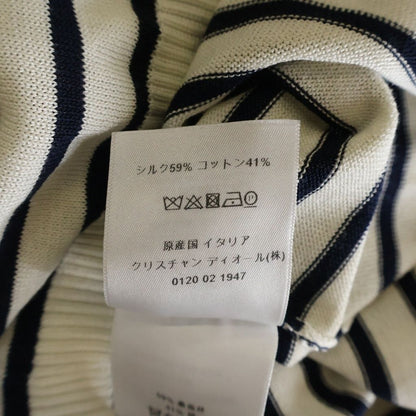 Dior Logo Stripe Silk Cotton Knit Long Sleeve Knit 34 White Navy Sweater — view 8