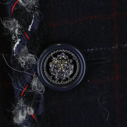 Chanel Tweed Piping Color Check Coat Jacket Navy nssize — view 6