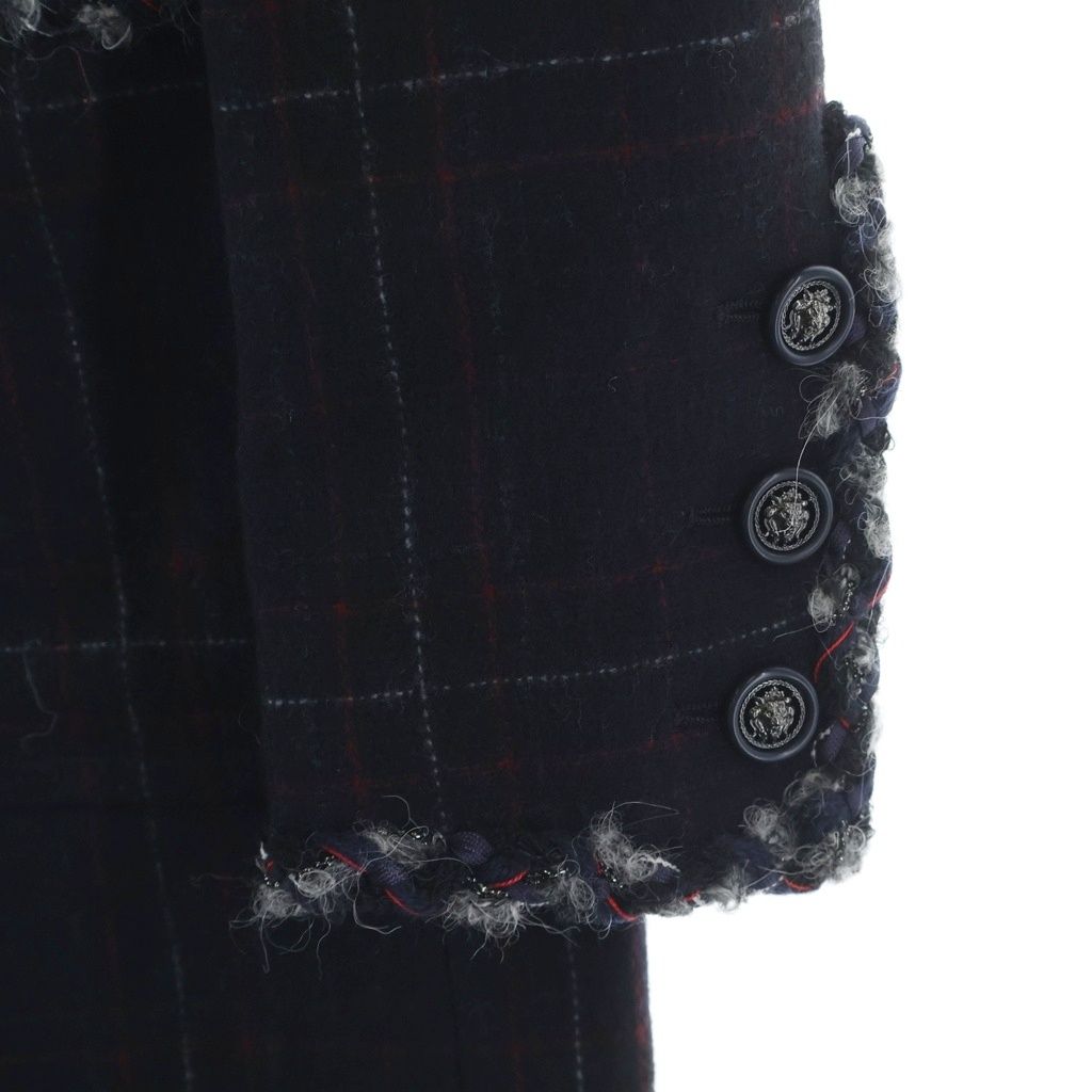 Chanel Tweed Piping Color Check Coat Jacket Navy nssize — view 5