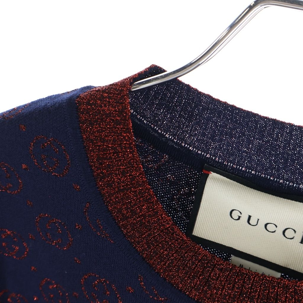 Gucci GG All Over Pattern Interlocking Polyester Short Sleeve Lame Knit Shaw — view 5