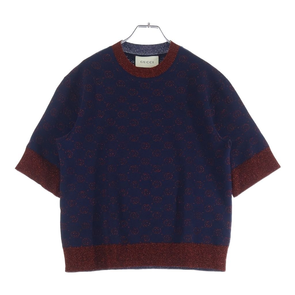 Gucci GG All Over Pattern Interlocking Polyester Short Sleeve Lame Knit Shaw