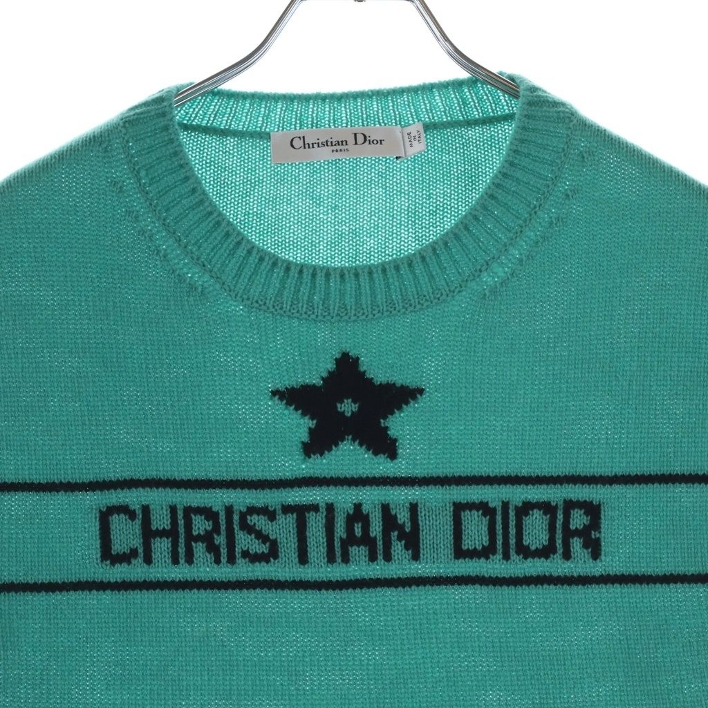 Dior Logo Signature Cashmere Short Sleeveknit Shaw Tosuri Bud Sweater Green — view 3