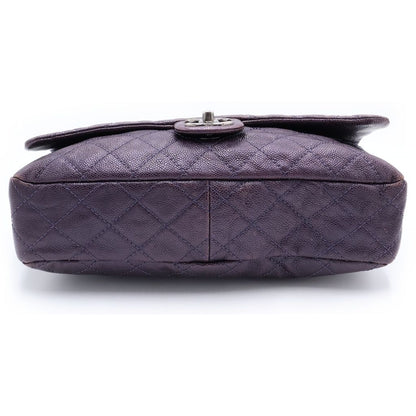 Chanel Maxi Quilted Caviar Leather Silver Chain Shoulder Bag Tote Purple — view 4