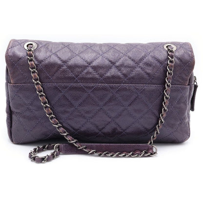 Chanel Maxi Quilted Caviar Leather Silver Chain Shoulder Bag Tote Purple — view 2