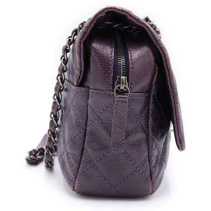 Chanel Maxi Quilted Caviar Leather Silver Chain Shoulder Bag Tote Purple — view 3