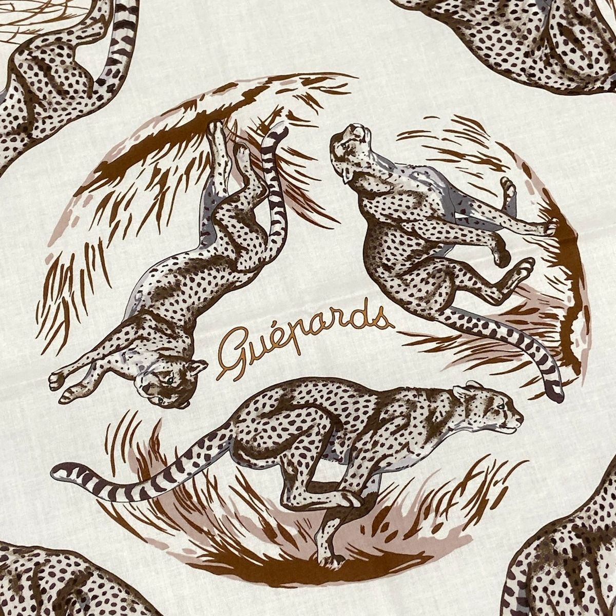 Hermes Scarf Carre 80 White Dark Brown Multi Guepards Cheetah — view 5