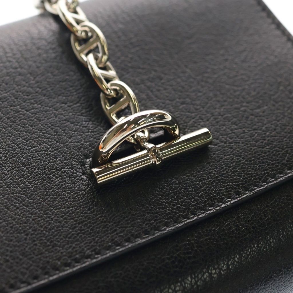 Hermes Chaine D'ancre Compact Wallet Bi Foldwallet Shoulder Bag Black Chevrumizo — view 6