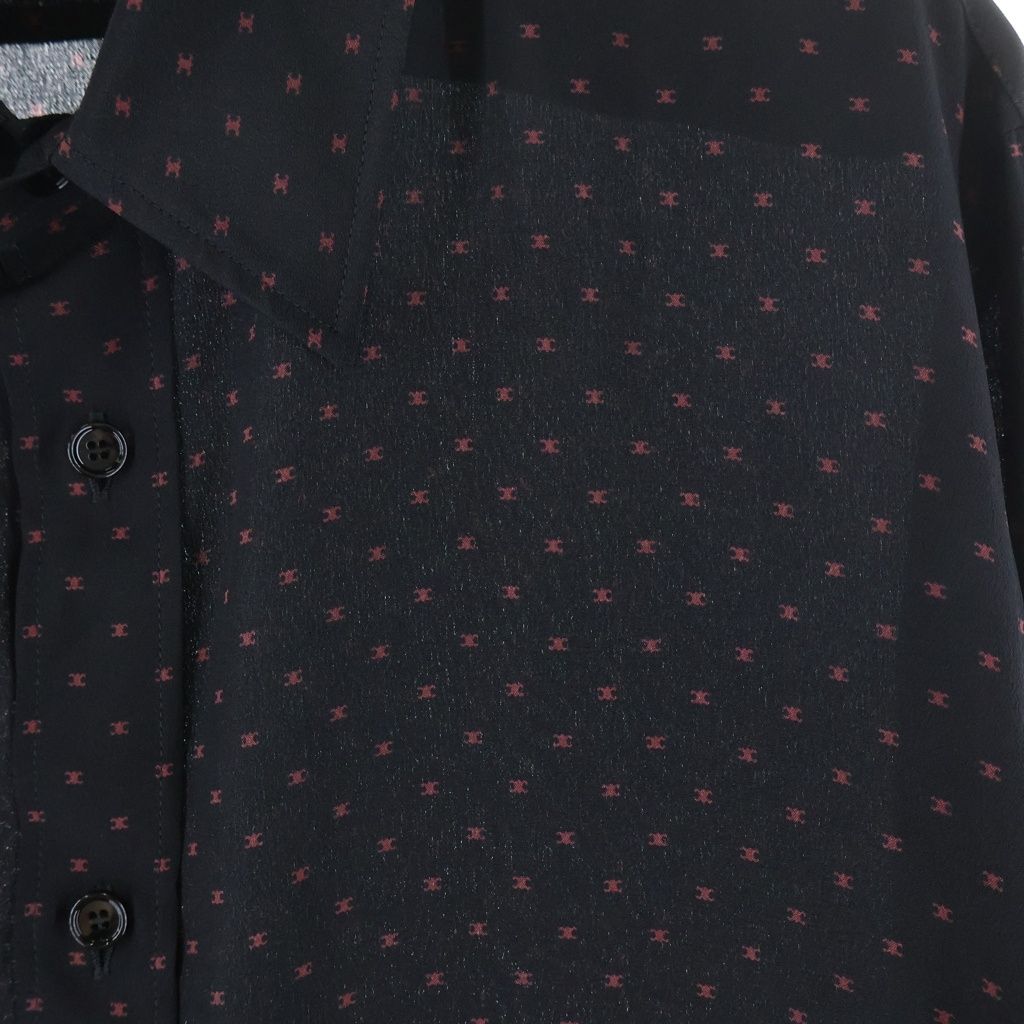 Celine Triomphe All Over Pattern Silk Long Sleeve Shirt 37 Black — view 5