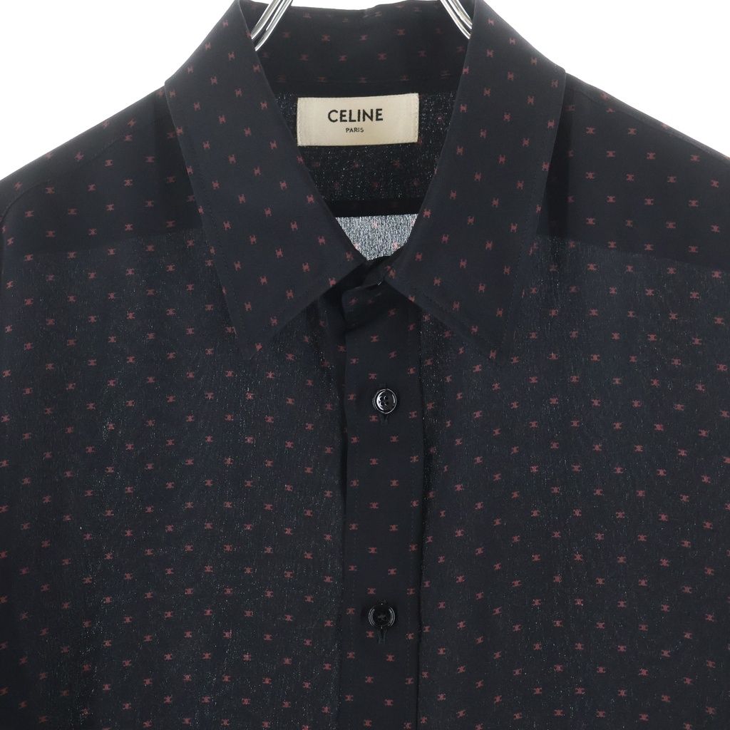 Celine Triomphe All Over Pattern Silk Long Sleeve Shirt 37 Black — view 3