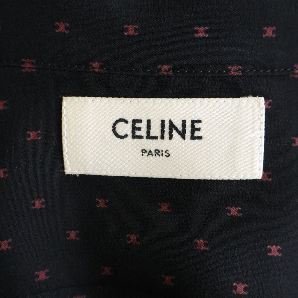 Celine Triomphe All Over Pattern Silk Long Sleeve Shirt 37 Black — view 7