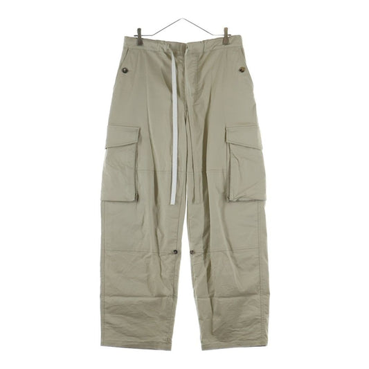 Loewe Anagram Wide Pants Drawstring Cotton Button Beige