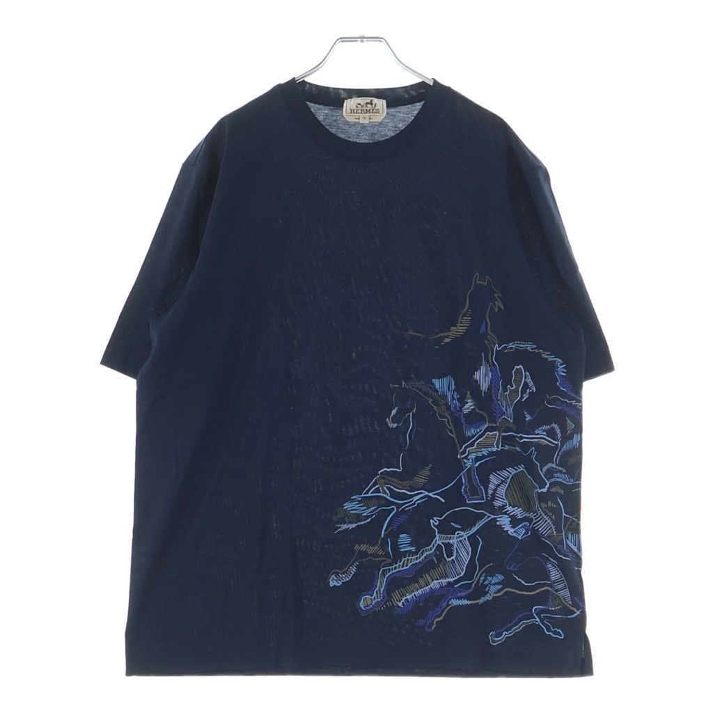 Hermes Short Sleeve Kuru Neck T-Shirt Navy