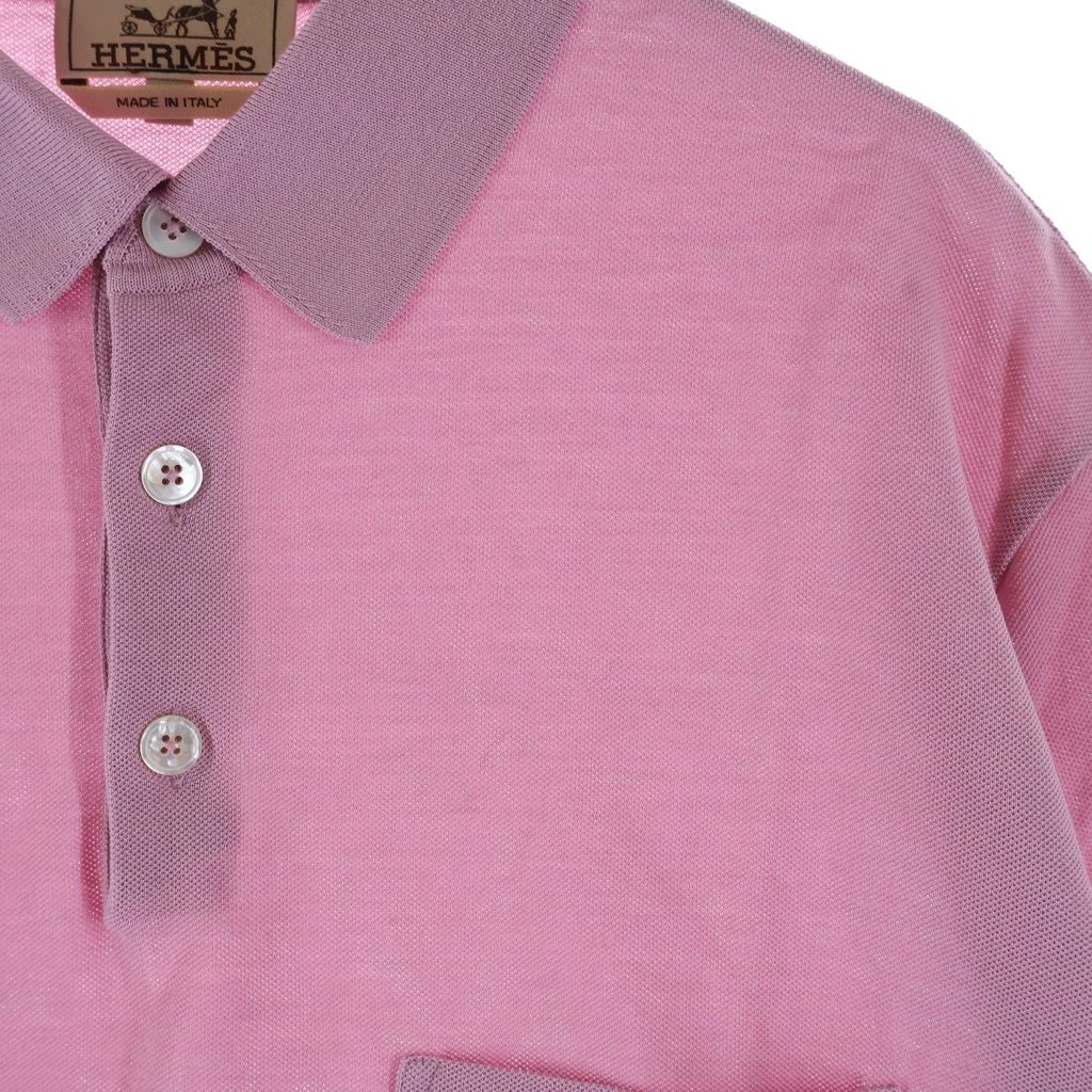 Hermes Embroidery Chest Pocket Short Sleeve Polo Shirt Pink — view 4