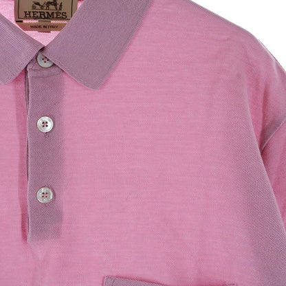 Hermes Embroidery Chest Pocket Short Sleeve Polo Shirt Pink — view 4