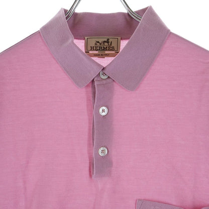 Hermes Embroidery Chest Pocket Short Sleeve Polo Shirt Pink — view 3