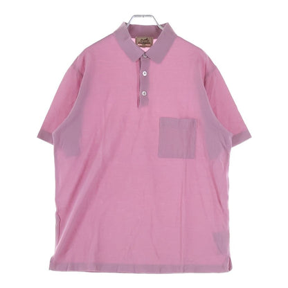 Hermes Embroidery Chest Pocket Short Sleeve Polo Shirt Pink