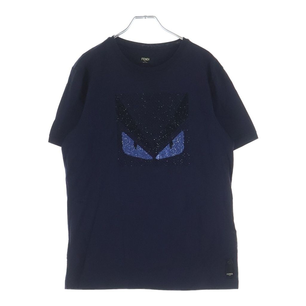 Fendi Montstar Eye Color Strike Short Sleeve Kuru Neck T-Shirt Navy