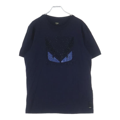 Fendi Montstar Eye Color Strike Short Sleeve Kuru Neck T-Shirt Navy