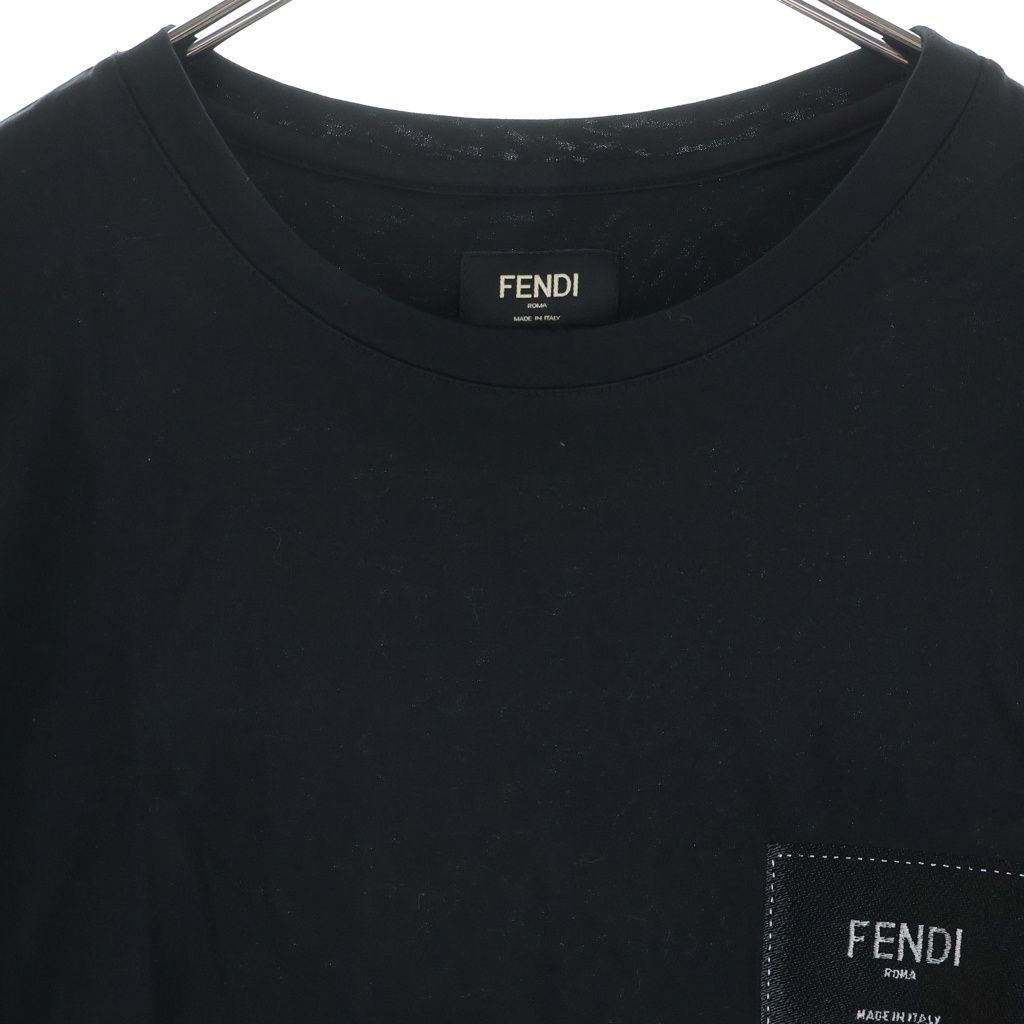 Fendi Logo Patch Short Sleeve Kuru Neck T-Shirt Black — view 3