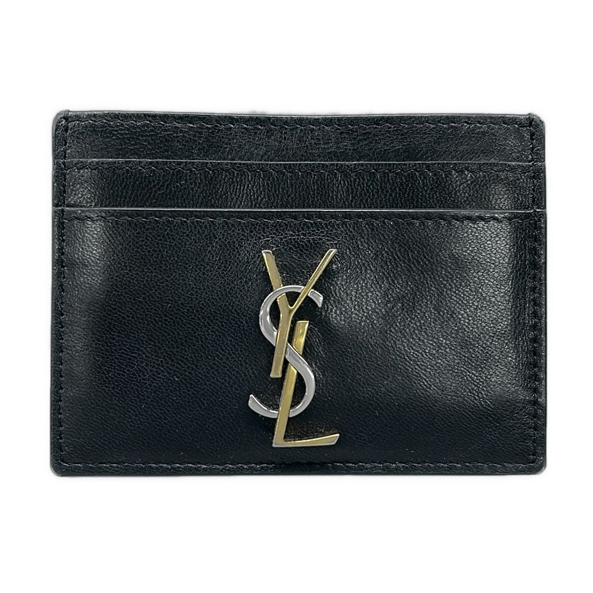 Saint Laurent Paris Card Case Black Gold Silver Leather